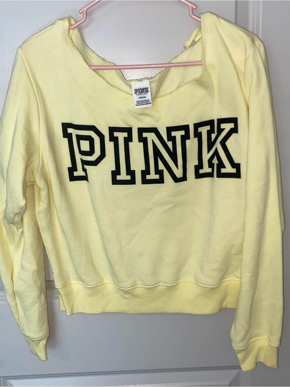 PINK Victoria's Secret Pastel Yellow Sweatshirt with Black Logo